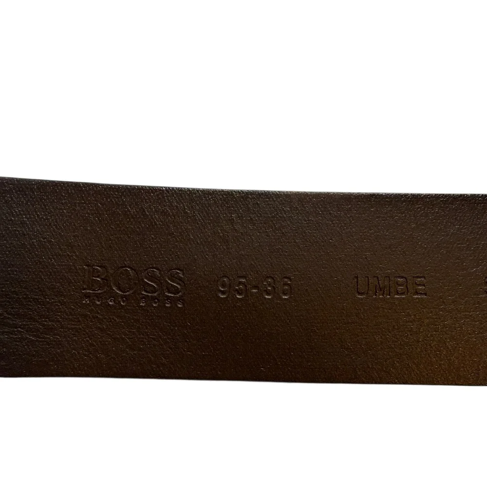 Hugo Boss Brown‎ Leather Belt Silver Buckle 95-36 Made In Romania